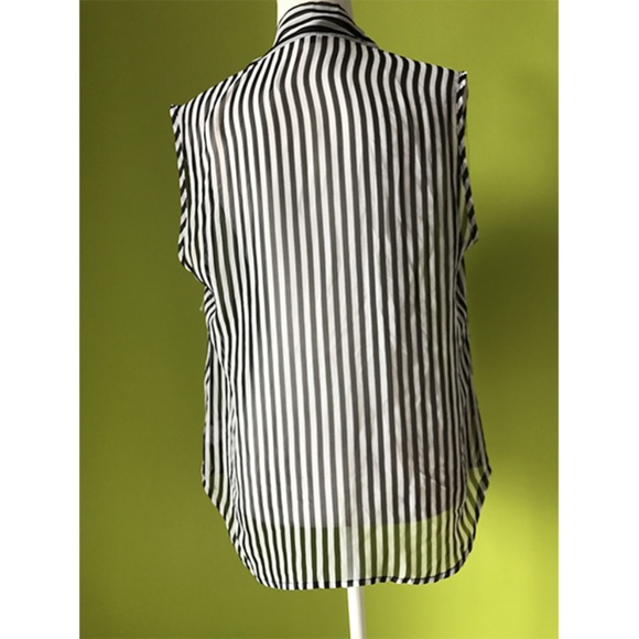 Windsor Attached Tie Accent Striped Sheer Top Sz L - Picture 2 of 8